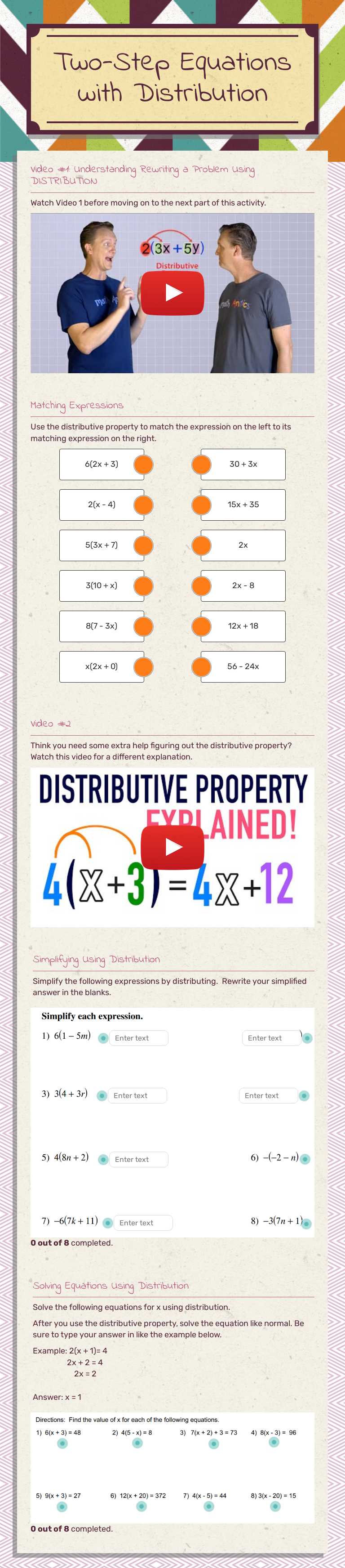 Master two-step equations with distribution! This engaging worksheet ...