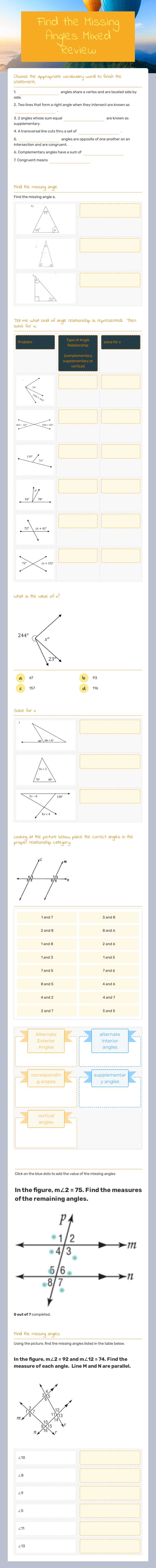 Find the Missing Angles Mixed Review 11/29 worksheet preview