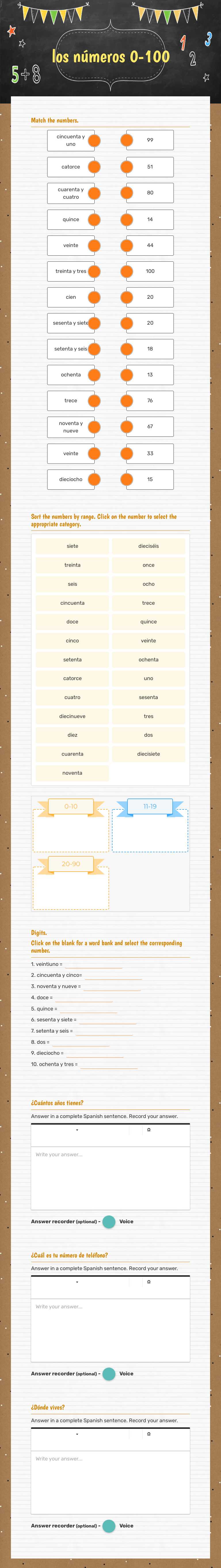 los números 0-100 Grade 7 worksheet preview