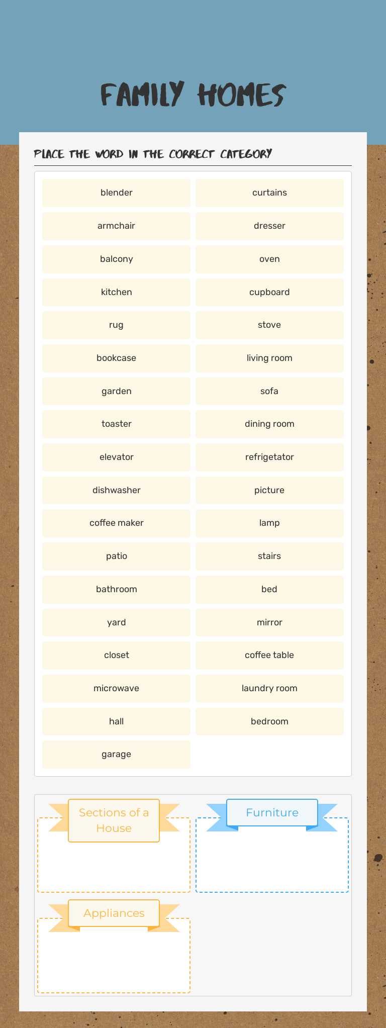 Family Homes worksheet preview image