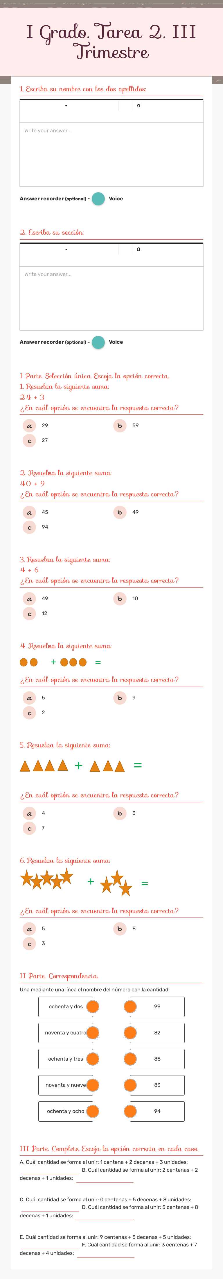 I Grado. Tarea 2. III Trimestre Grade 1 worksheet preview