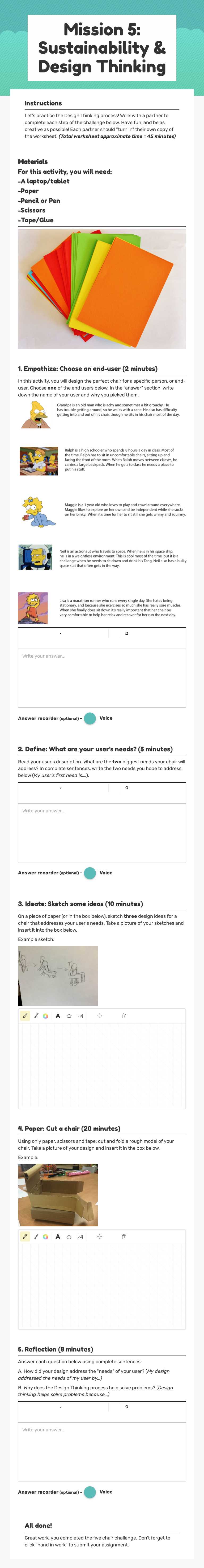 Mission 5: Sustainability & Design Thinking Grade 6 worksheet preview