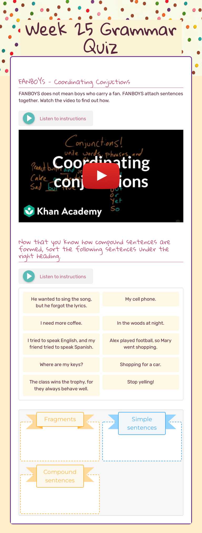 Week 25 Grammar Quiz worksheet preview image