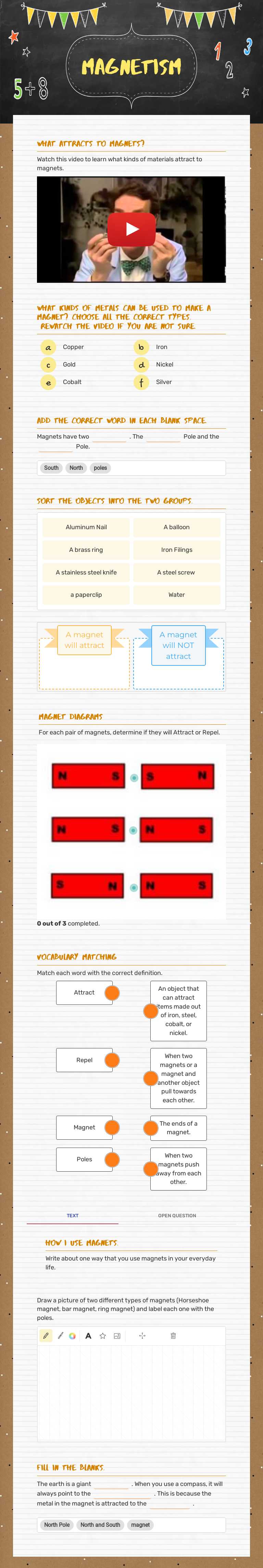 Magnetism worksheet preview image