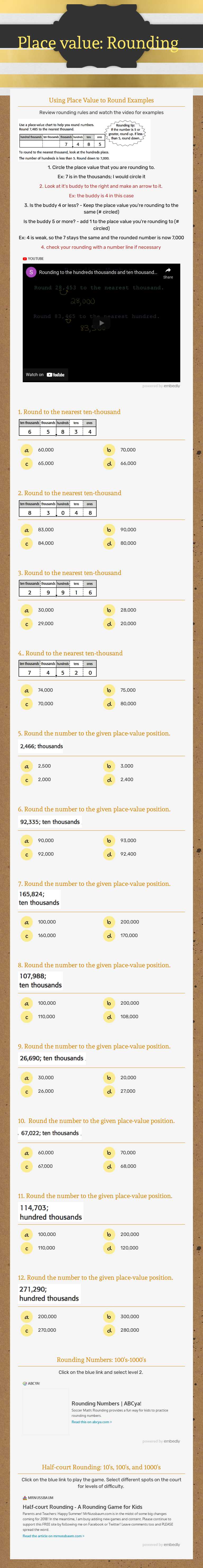 Place value: Rounding worksheet preview image