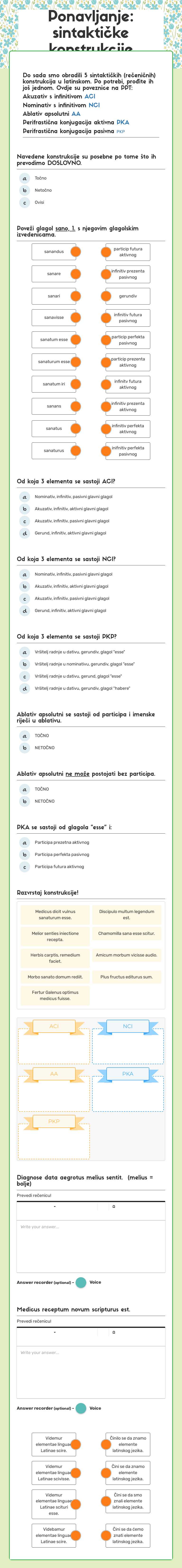 Ponavljanje: sintaktičke konstrukcije worksheet preview image
