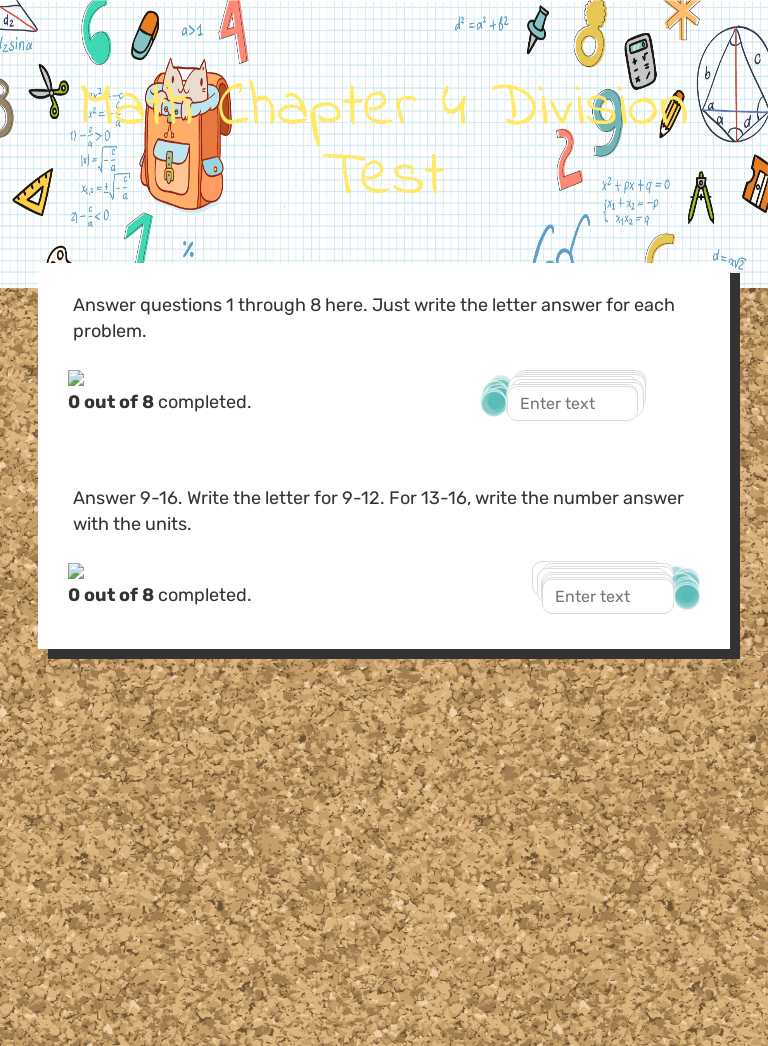 Math Chapter 4    Division Test worksheet preview image