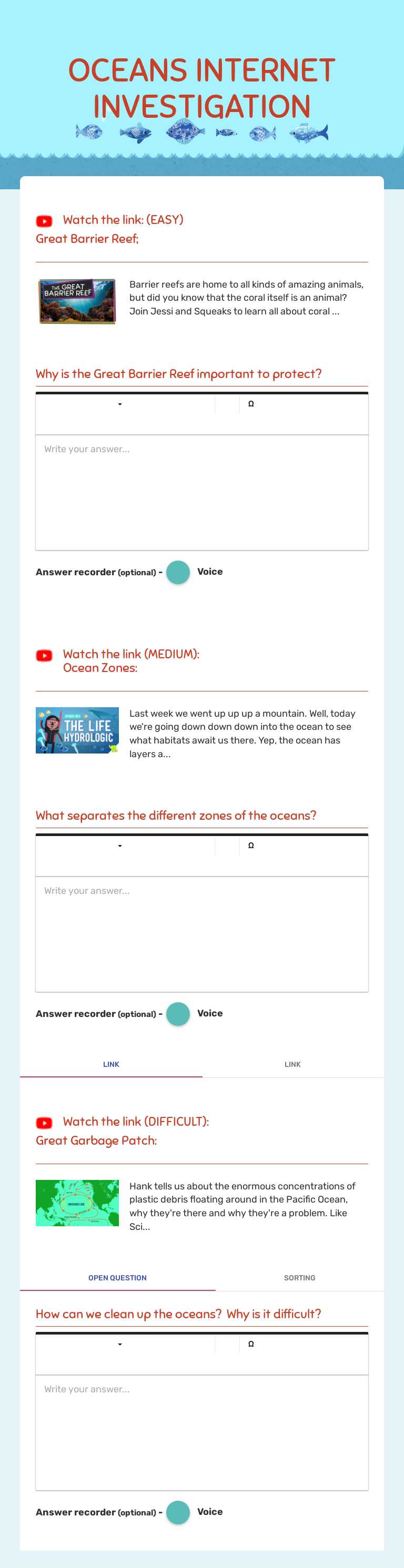 OCEANS INTERNET INVESTIGATION worksheet preview