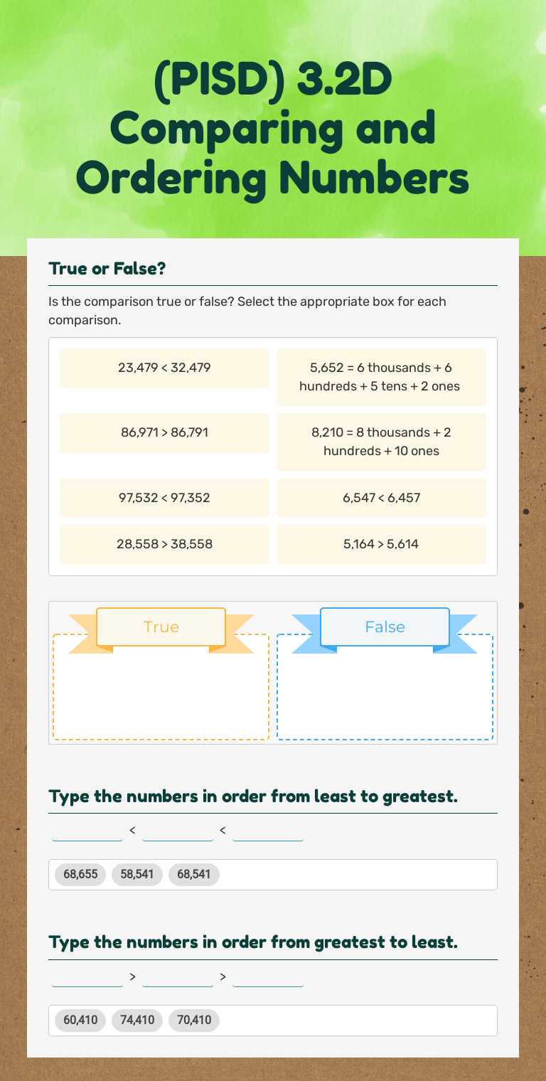 (PISD) 3.2D Comparing and Ordering Numbers Grade 3 worksheet preview
