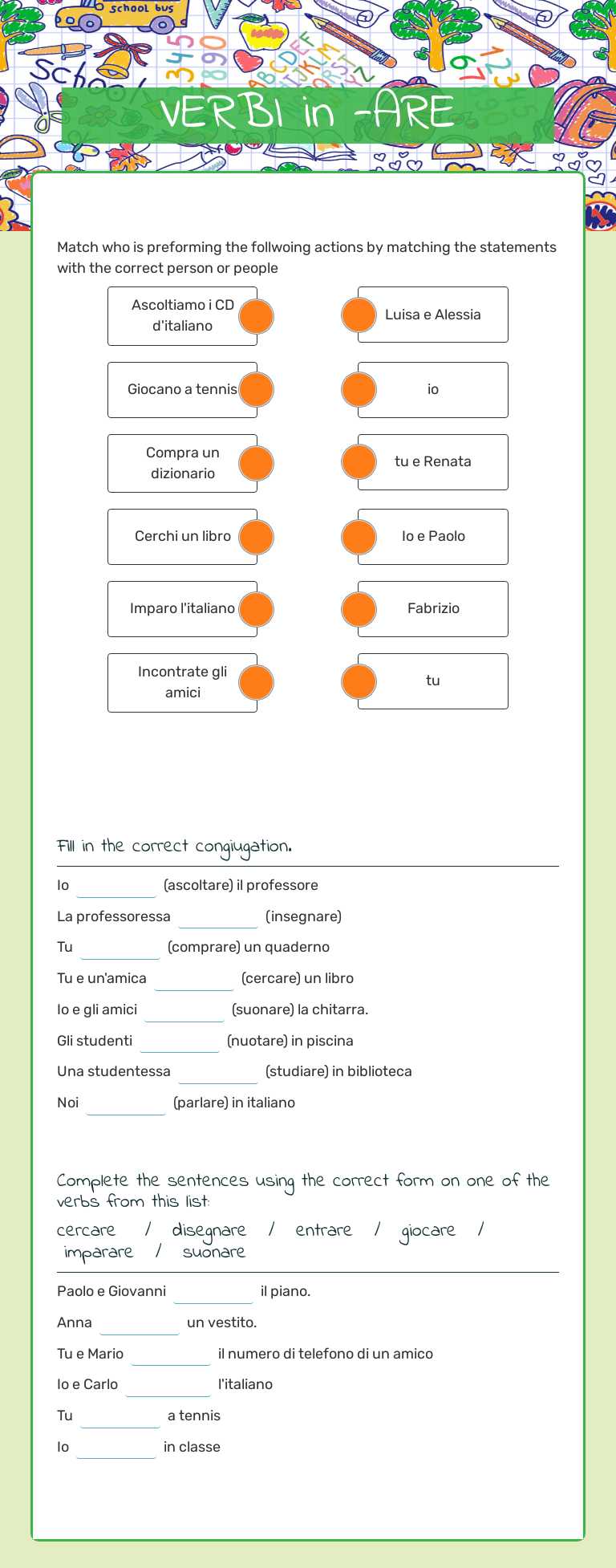 VERBI in -ARE worksheet preview image