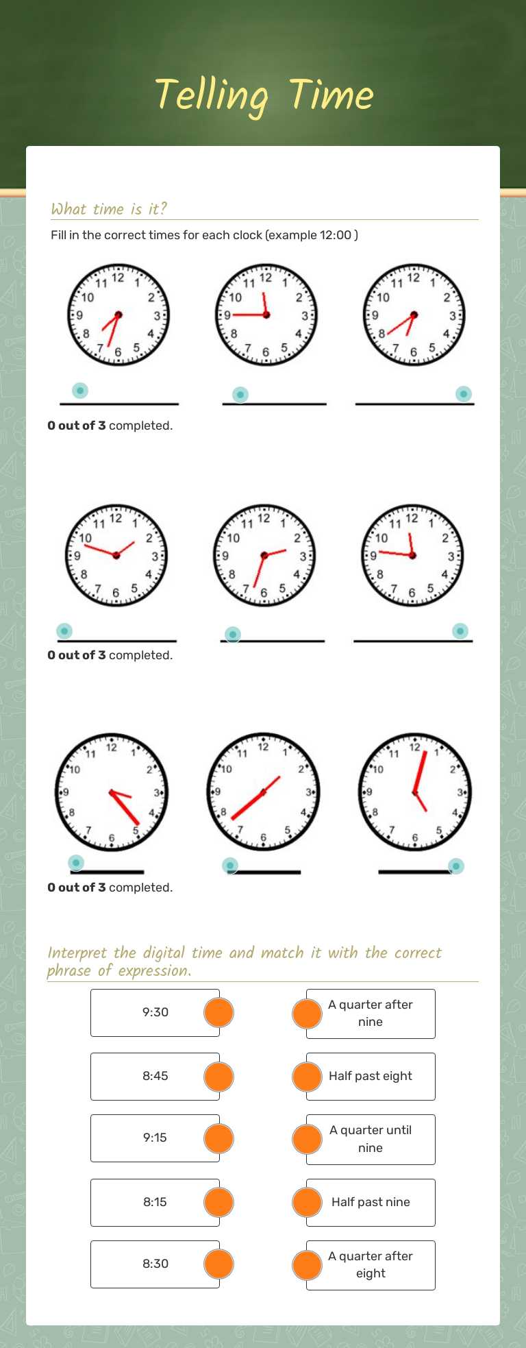 Telling Time Grade 2 worksheet preview