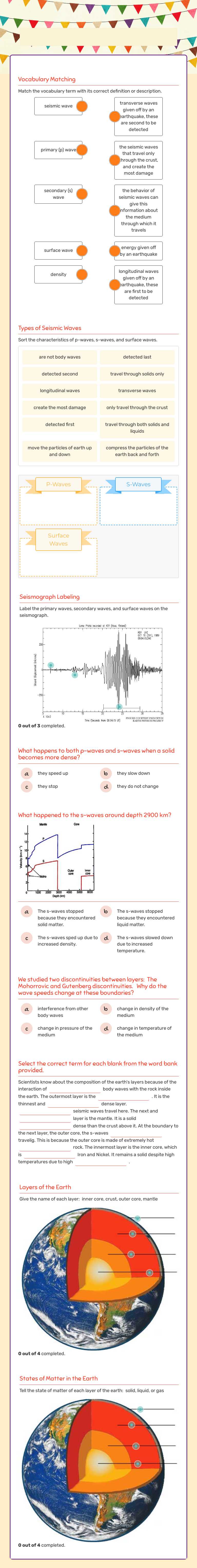 Science 8: Seismology Quiz REDO Grade 8 worksheet preview