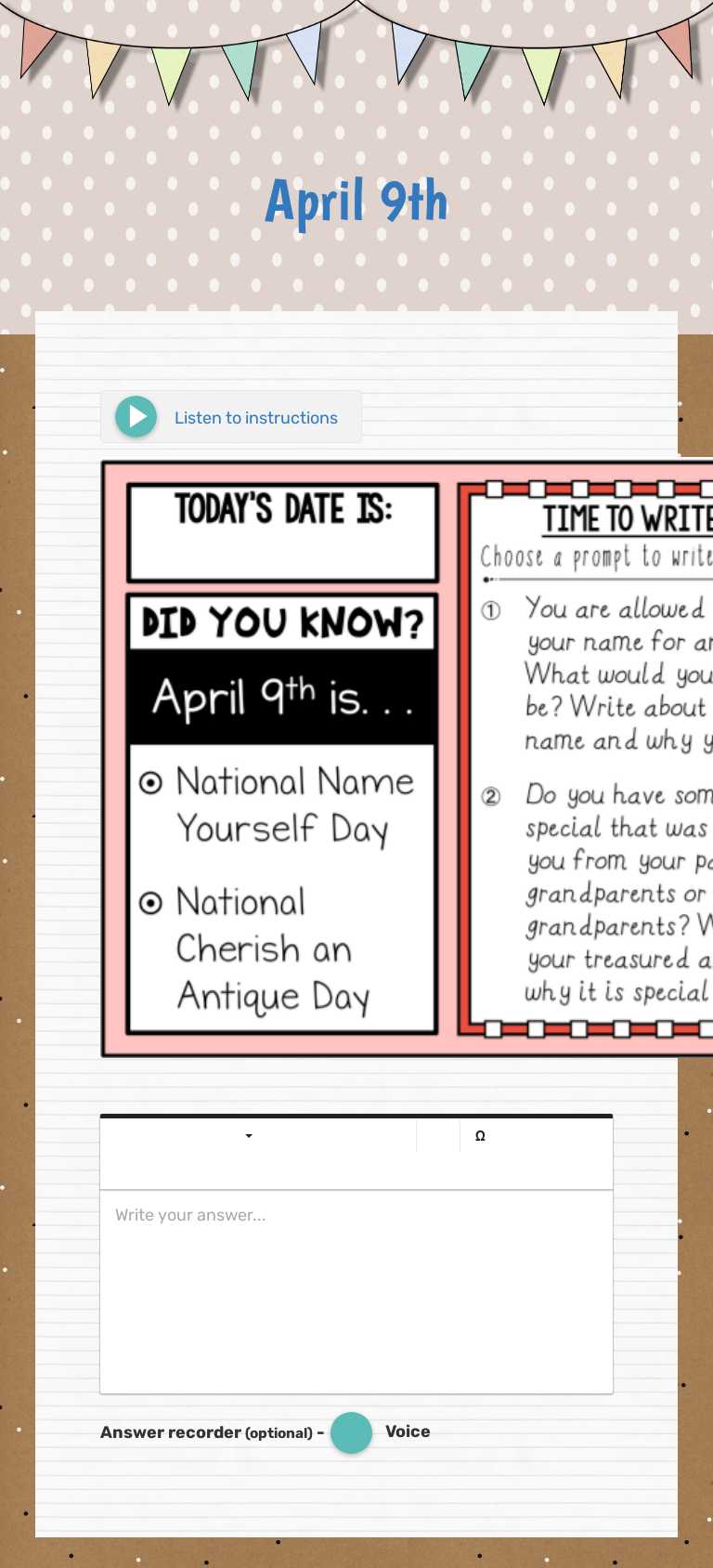 April 9th Grade 3 worksheet preview
