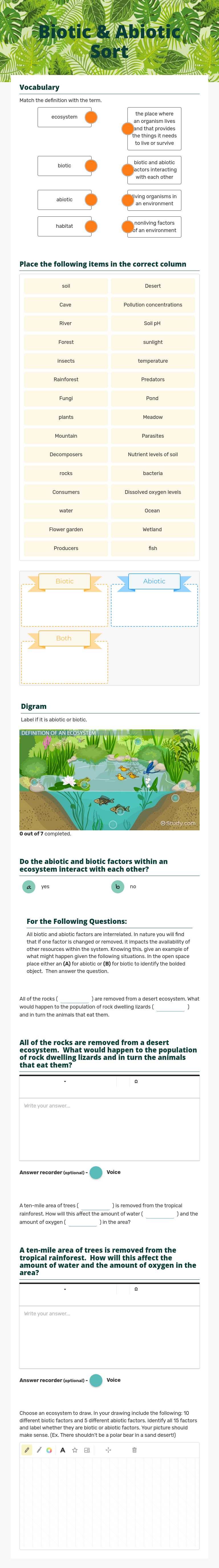 Biotic & Abiotic Sort worksheet preview image
