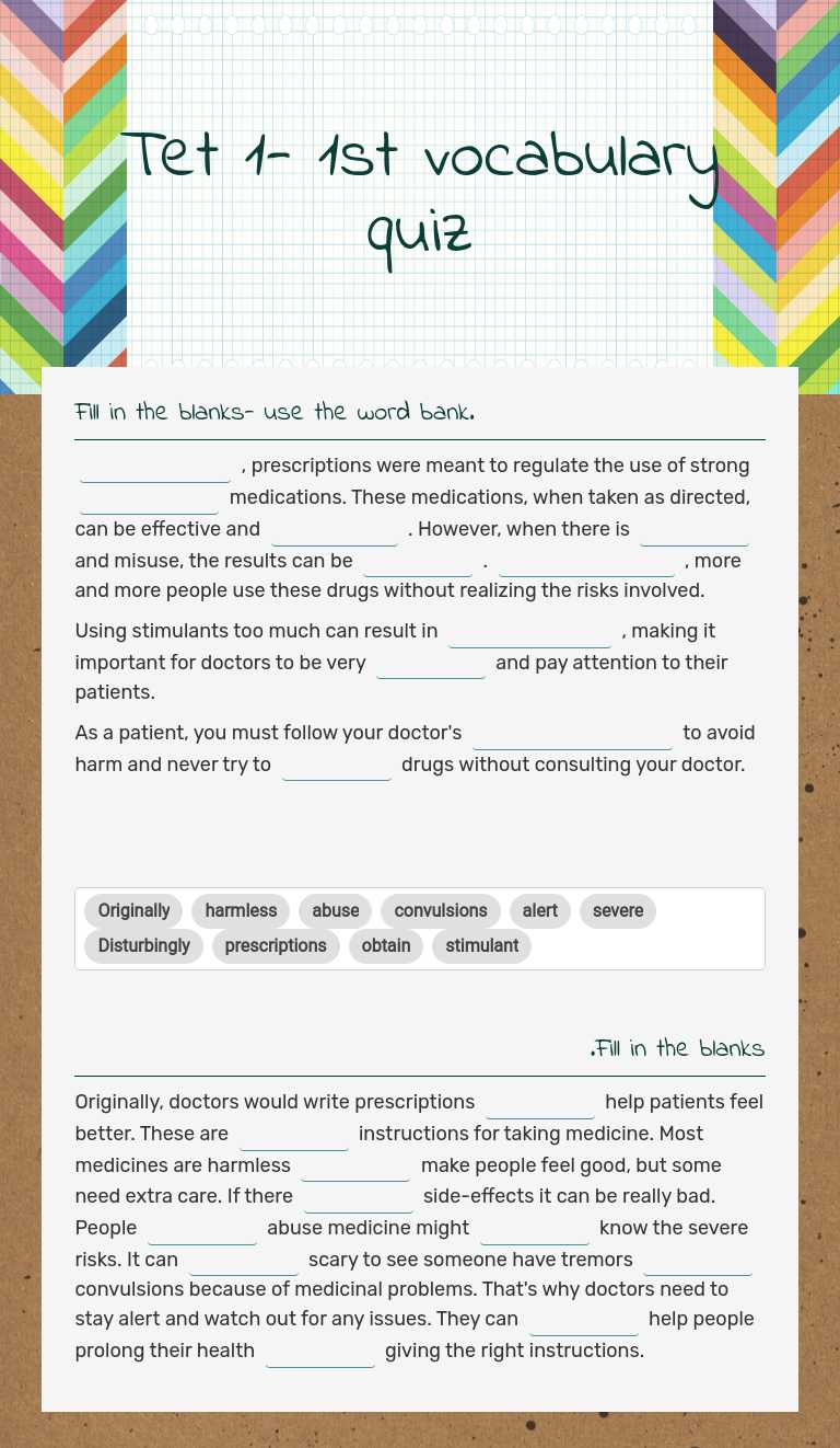 Tet 1- 1st vocabulary quiz worksheet preview image