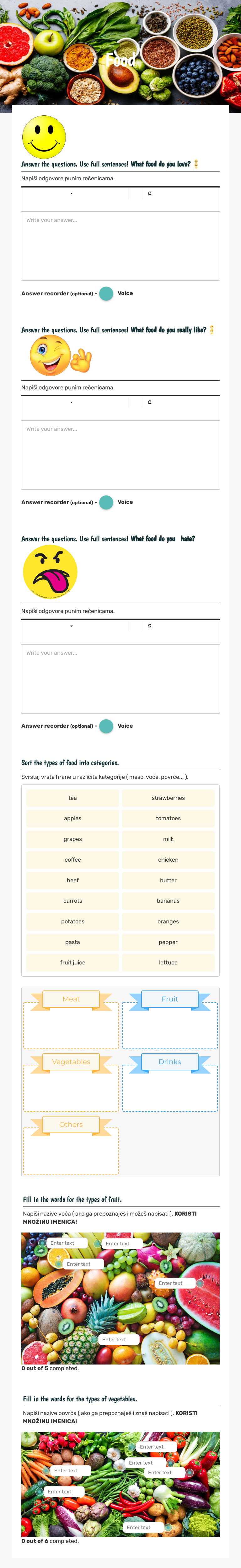 Food worksheet preview image