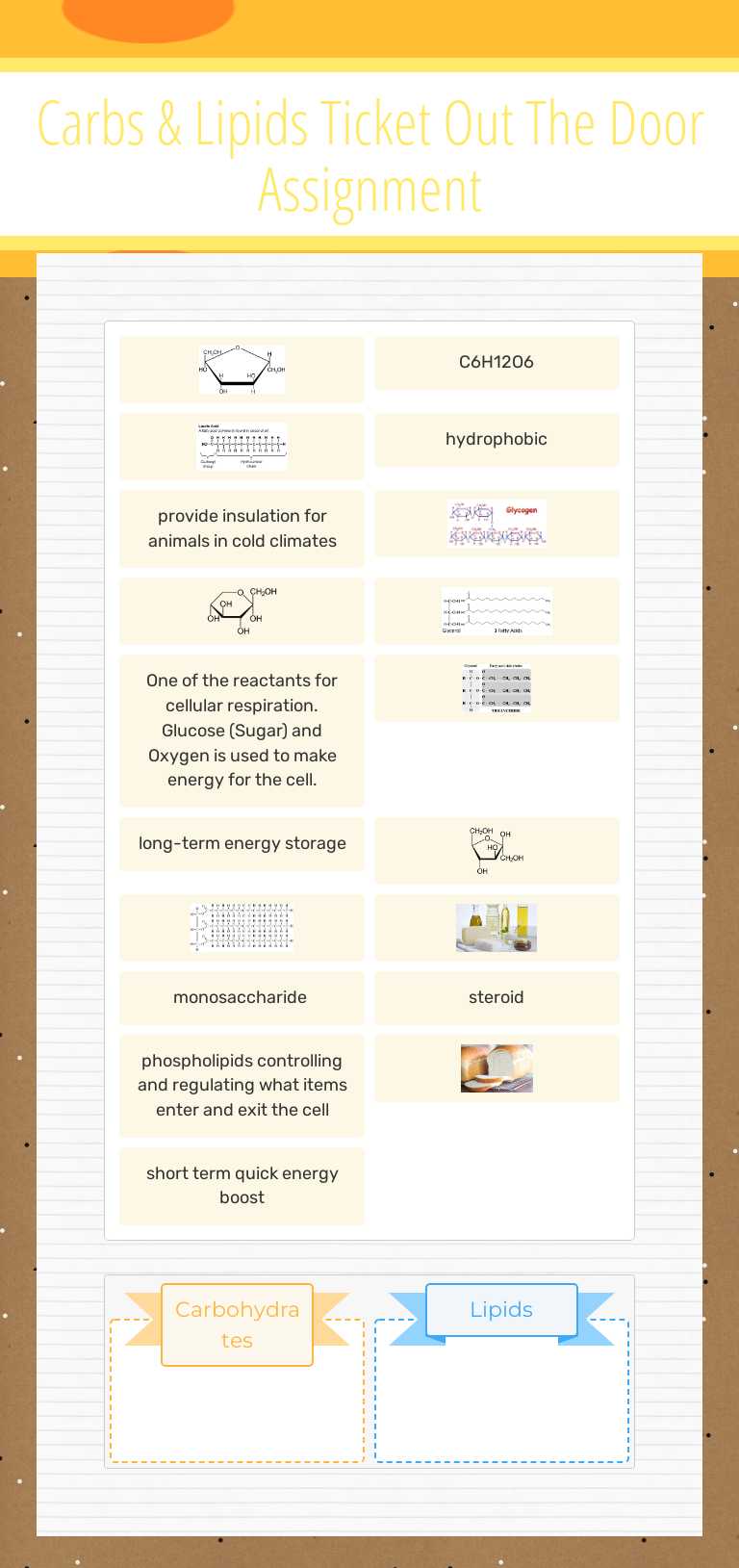 Carbs & Lipids 
Ticket Out The Door Assignment worksheet preview image
