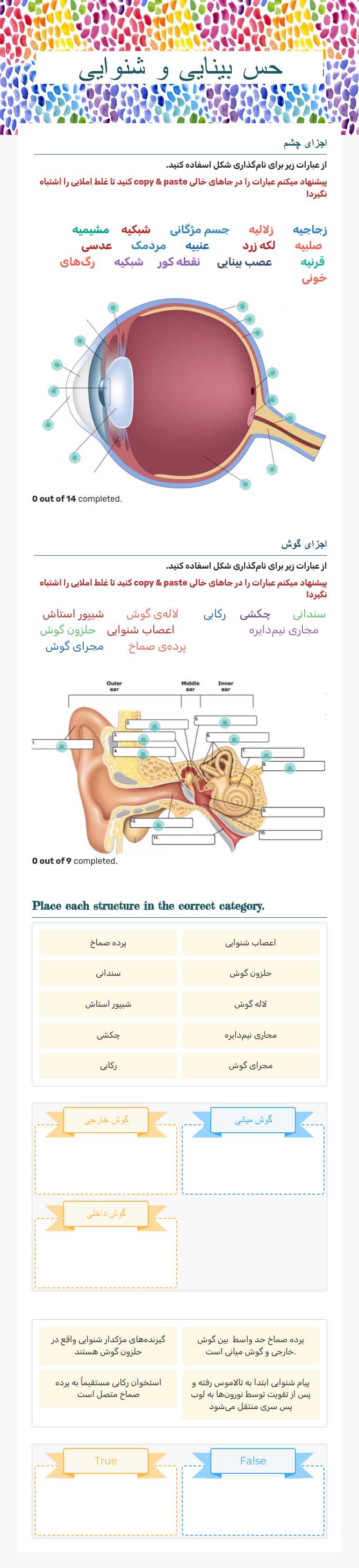 حس بینایی و شنوایی Other worksheet preview