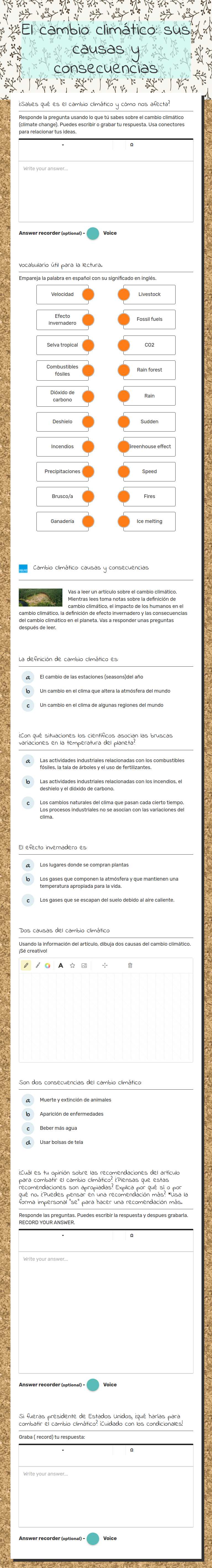 El cambio climático: sus causas y consecuencias Other worksheet preview