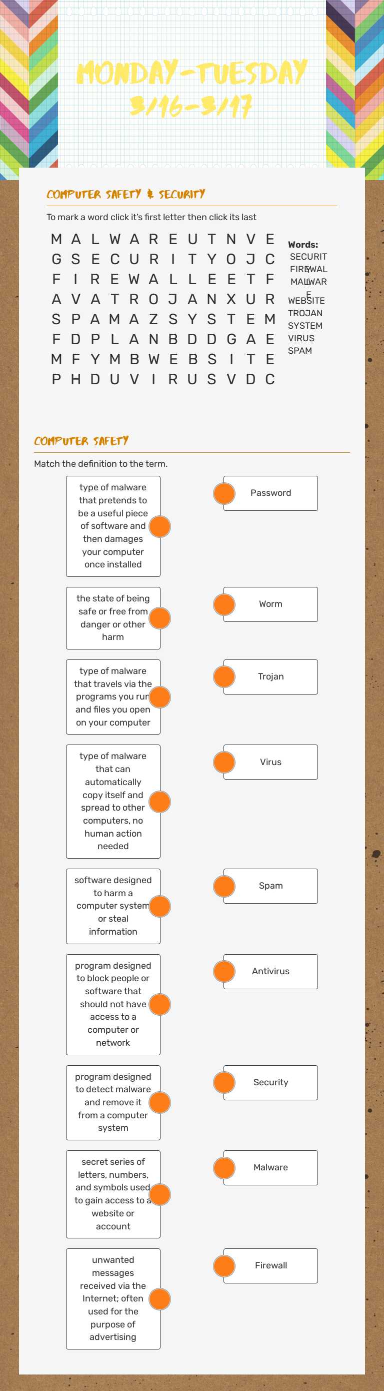 Monday-Tuesday 3/16-3/17 worksheet preview image