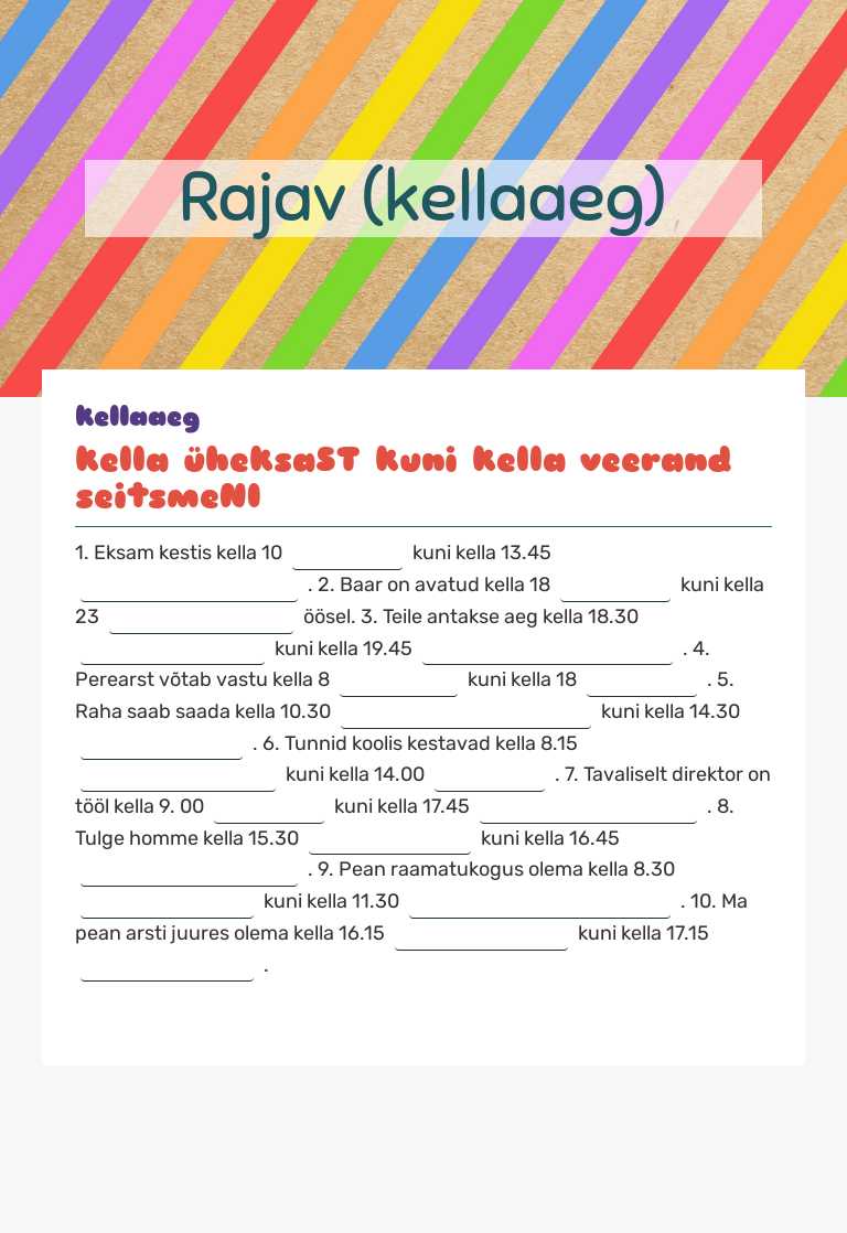Rajav (kellaaeg) Grade 7 worksheet preview