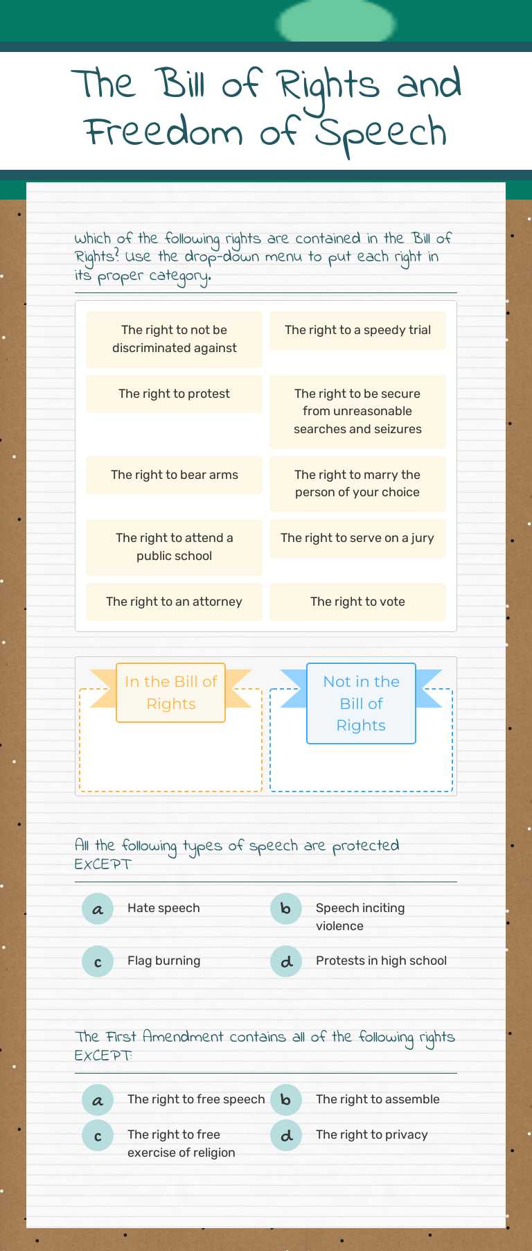 The Bill of Rights and
Freedom of Speech worksheet preview image