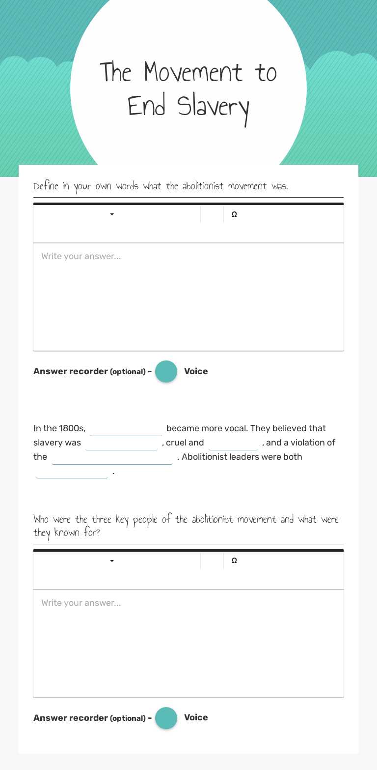 The Movement to End Slavery worksheet preview image