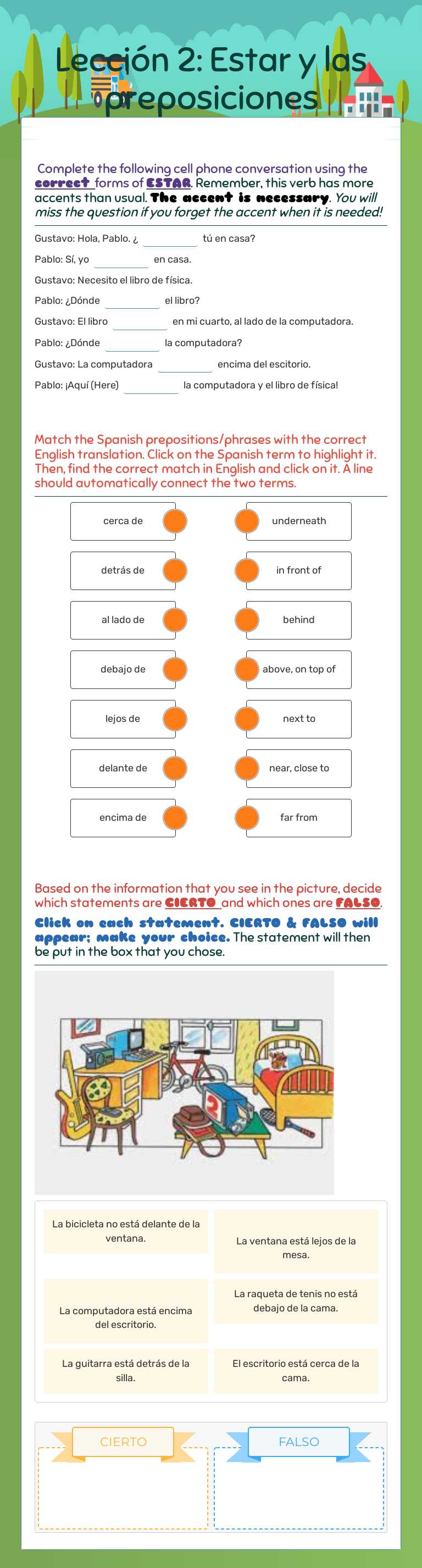 Lección 2:  Estar y las preposiciones worksheet preview image