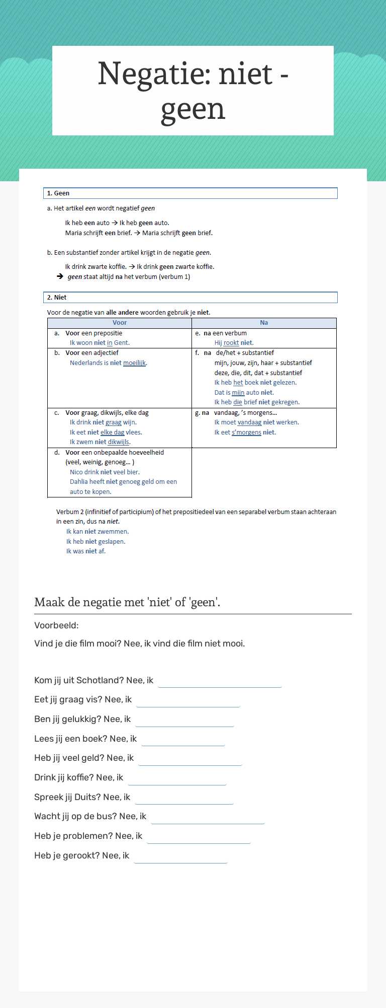 Negatie: niet - geen Other worksheet preview