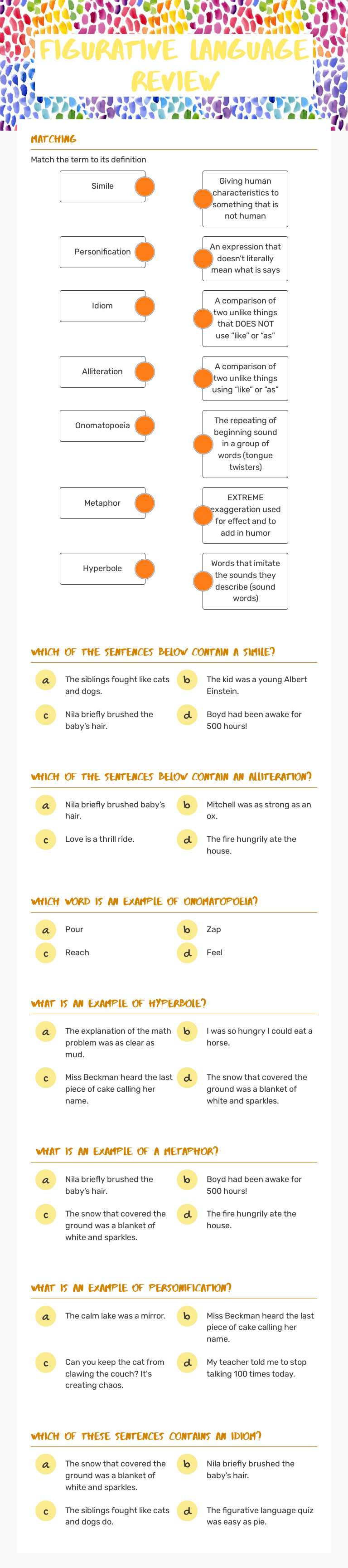 Figurative Language Review worksheet preview image