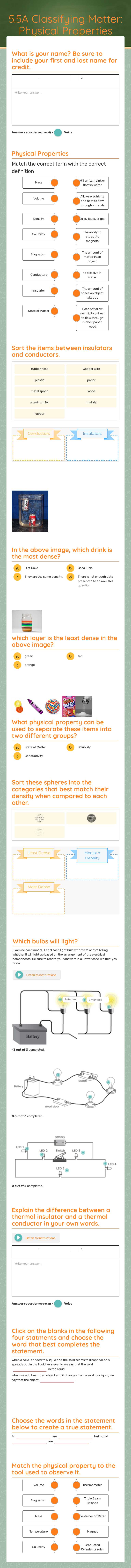 5.5A Classifying Matter:  
Physical Properties Grade 5 worksheet preview