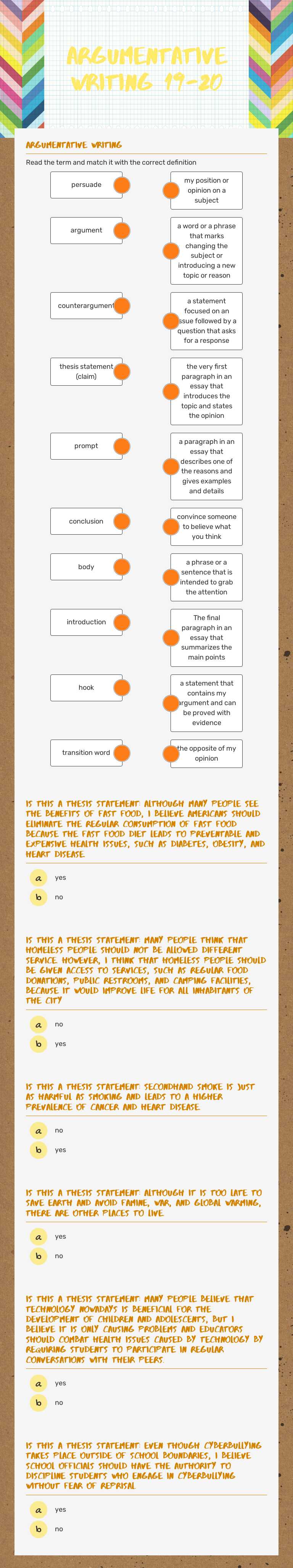 Argumentative writing 19-20 Grade 6 worksheet preview