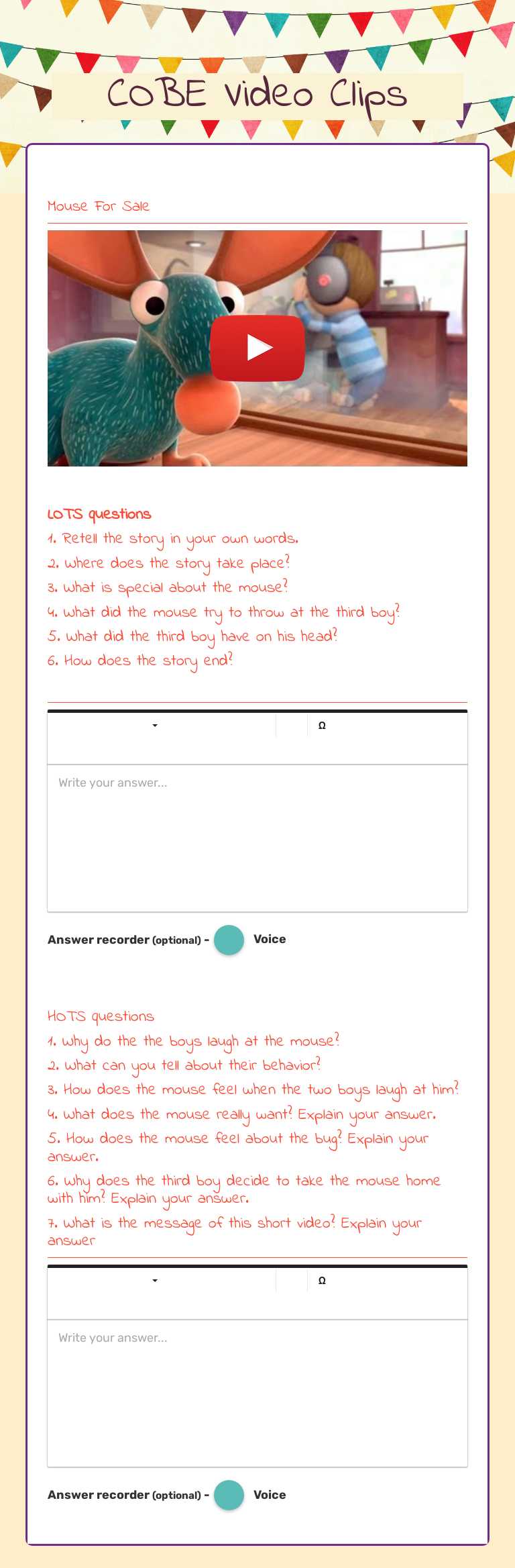 COBE Video Clips worksheet preview image
