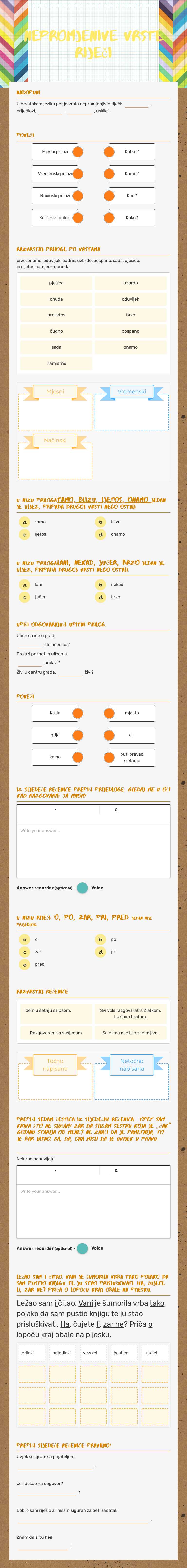 Nepromjenive vrste riječi Grade 5 worksheet preview