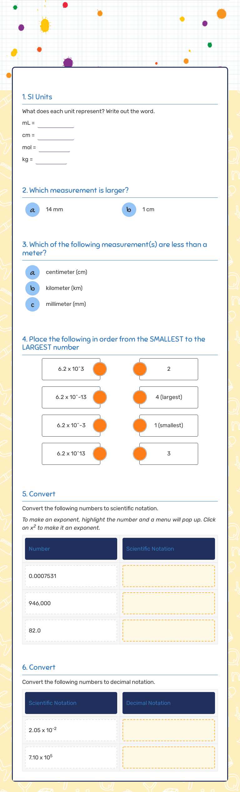 s.i units Grade 10 worksheet preview