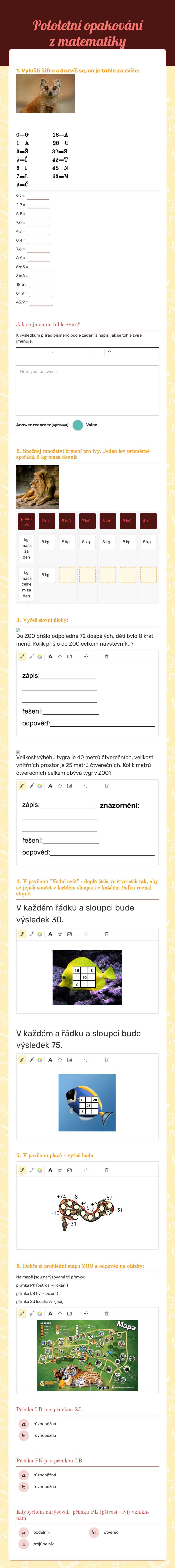 Pololetní opakování z matematiky worksheet preview image