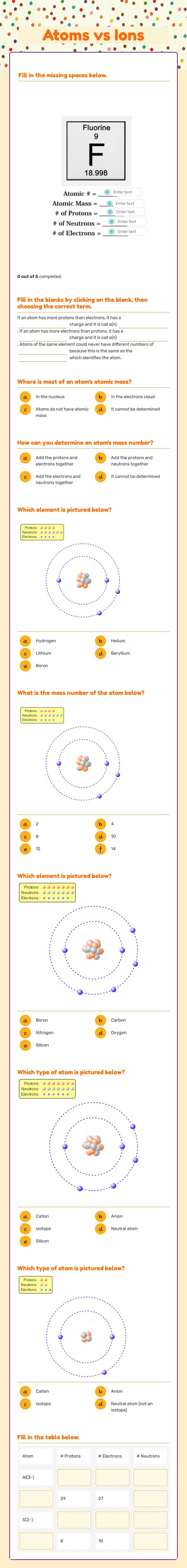 Atoms vs Ions worksheet preview