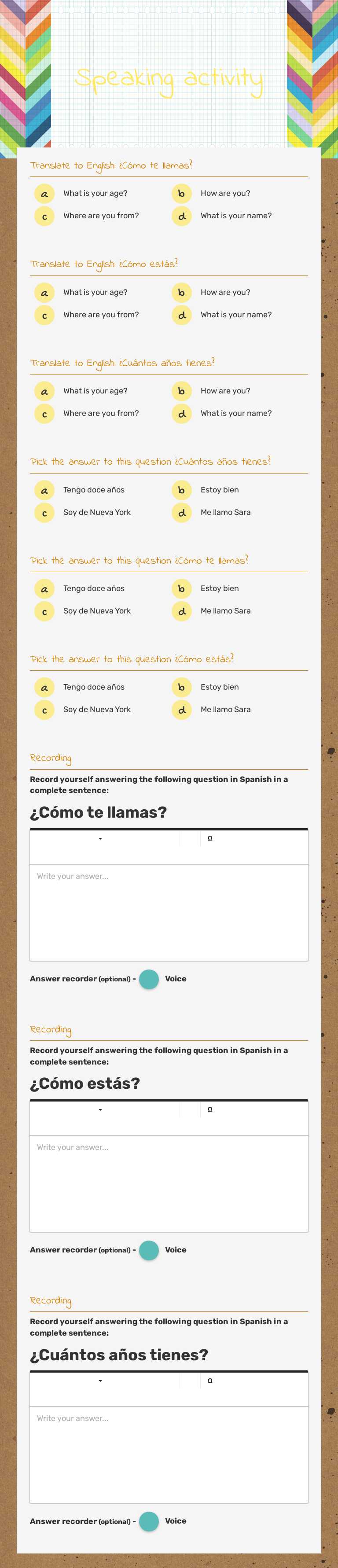 Speaking activity Grade 7 worksheet preview