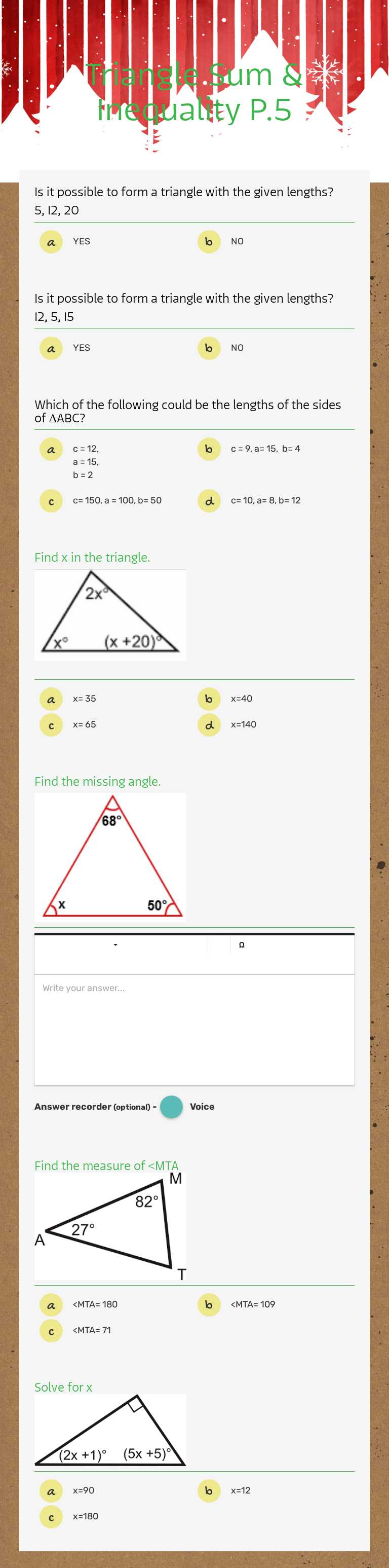Triangle Sum & Inequality P.5 worksheet preview image