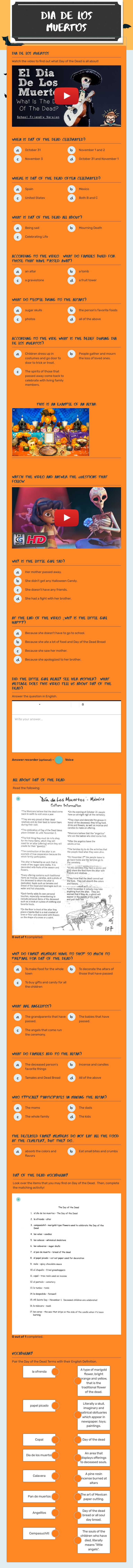 Dia de los muertos worksheet preview image