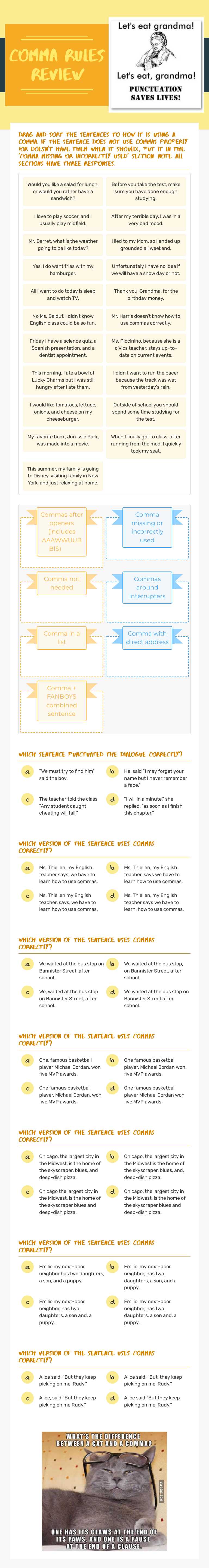 comma Rules Review Grade 8 worksheet preview
