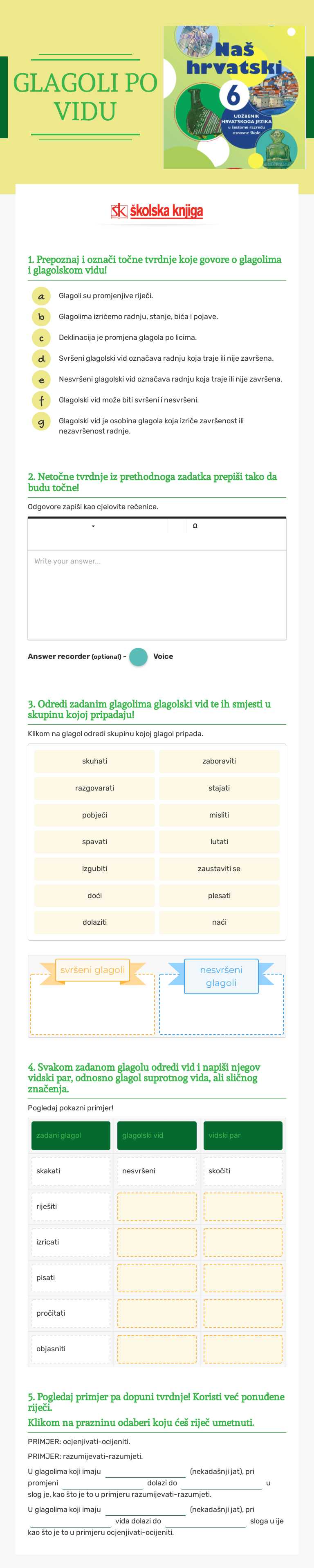 GLAGOLI PO VIDU Grade 6 worksheet preview