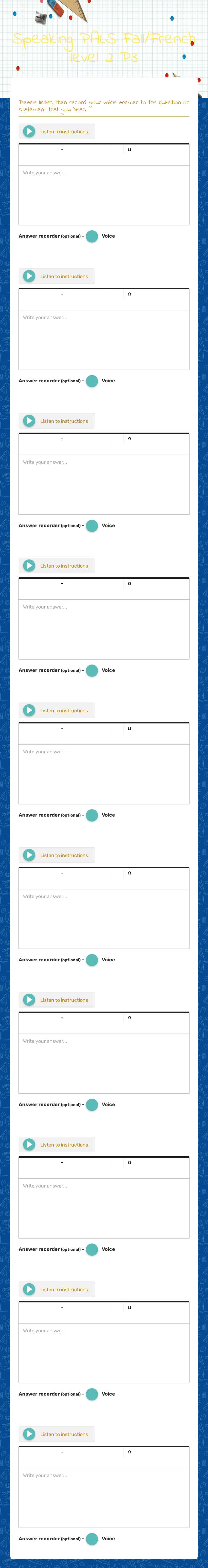 Speaking PALS Fall/French level 2 P3 worksheet preview