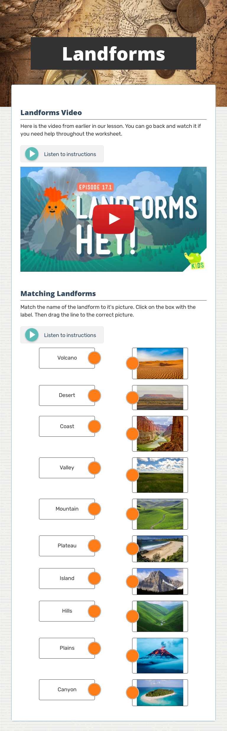 Landforms worksheet preview image