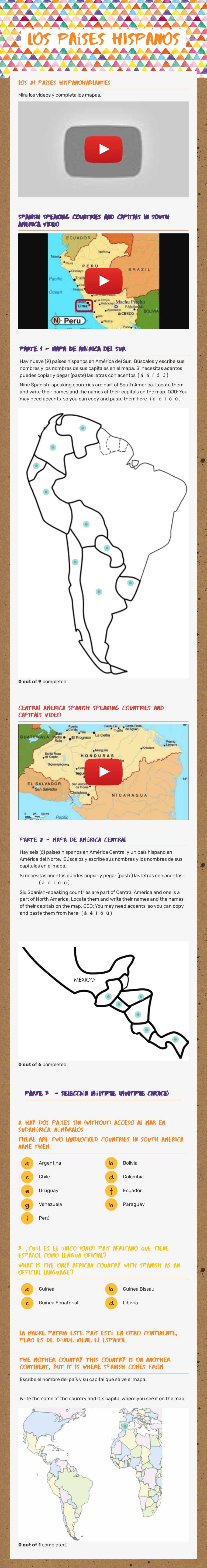 Los países Hispanos Grade 5 worksheet preview