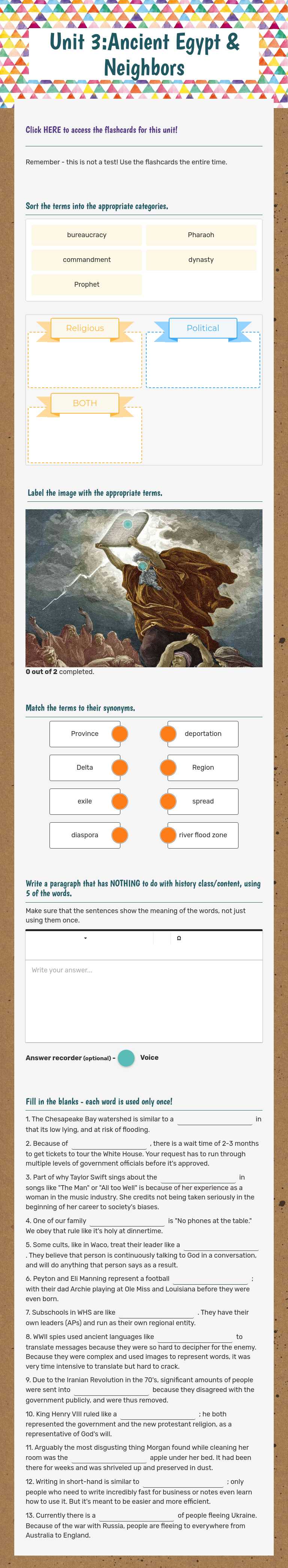 Unit 3:Ancient Egypt & Neighbors worksheet preview image