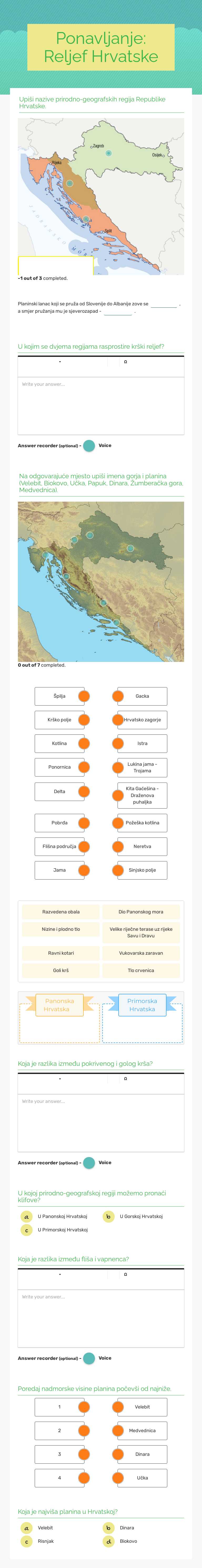 Ponavljanje: Reljef Hrvatske worksheet preview image
