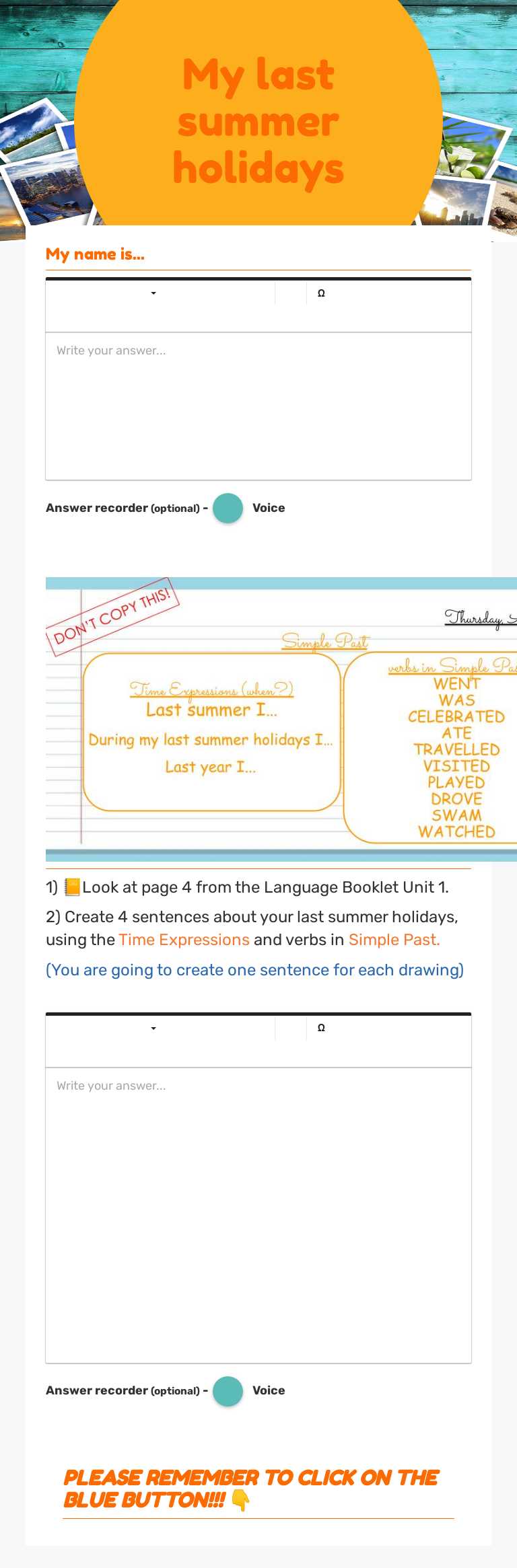 My last summer holidays worksheet preview