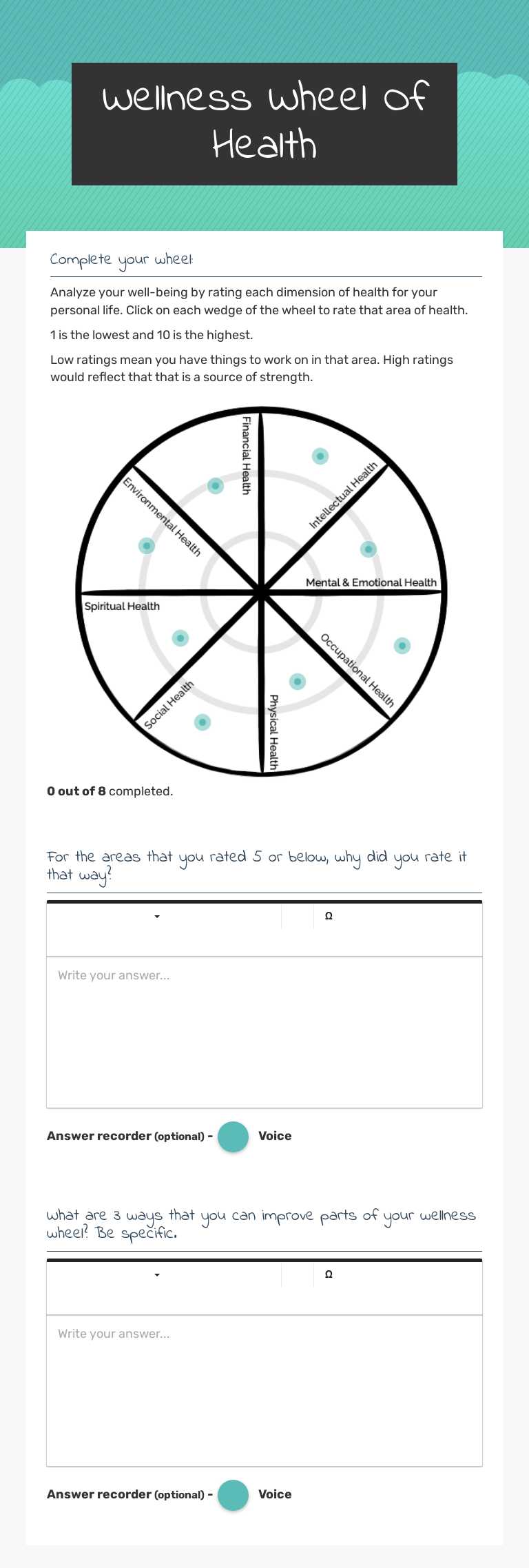 Wellness Wheel Of 
Health worksheet preview image