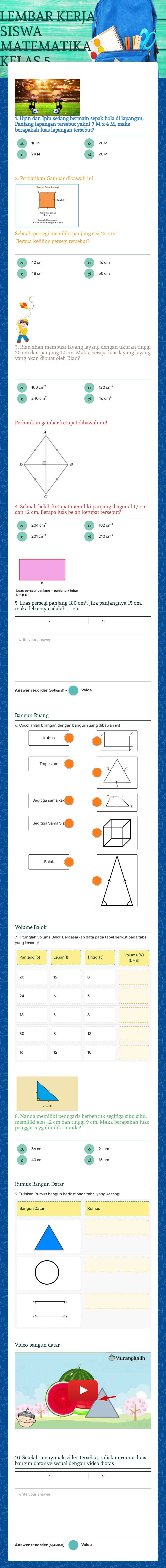 LEMBAR KERJA SISWA MATEMATIKA KELAS 5 worksheet preview image